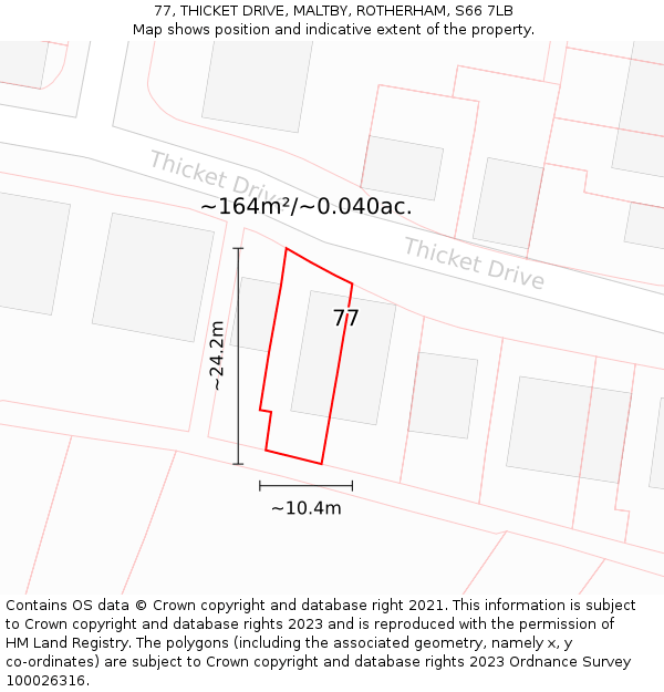 77, THICKET DRIVE, MALTBY, ROTHERHAM, S66 7LB: Plot and title map