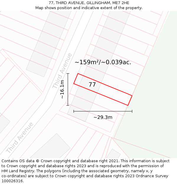 77, THIRD AVENUE, GILLINGHAM, ME7 2HE: Plot and title map
