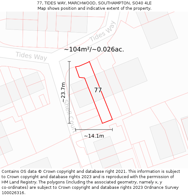77, TIDES WAY, MARCHWOOD, SOUTHAMPTON, SO40 4LE: Plot and title map