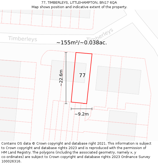 77, TIMBERLEYS, LITTLEHAMPTON, BN17 6QA: Plot and title map
