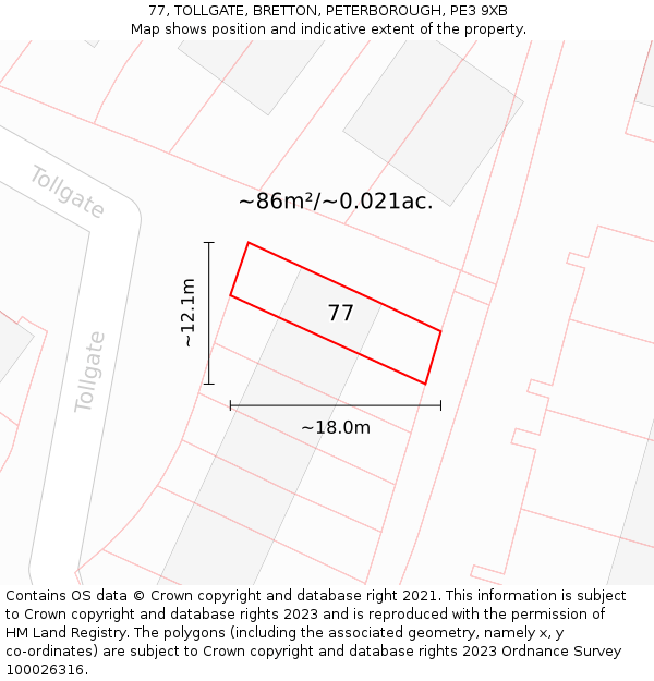 77, TOLLGATE, BRETTON, PETERBOROUGH, PE3 9XB: Plot and title map