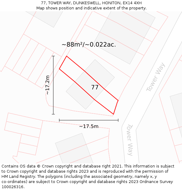 77, TOWER WAY, DUNKESWELL, HONITON, EX14 4XH: Plot and title map