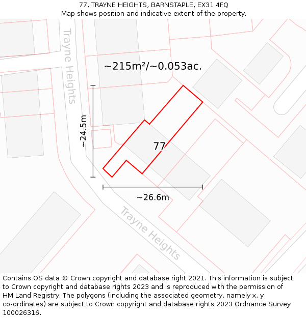 77, TRAYNE HEIGHTS, BARNSTAPLE, EX31 4FQ: Plot and title map
