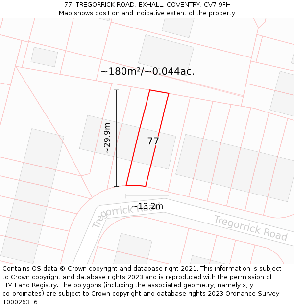 77, TREGORRICK ROAD, EXHALL, COVENTRY, CV7 9FH: Plot and title map