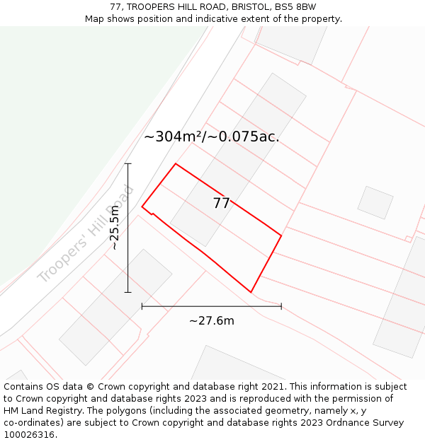 77, TROOPERS HILL ROAD, BRISTOL, BS5 8BW: Plot and title map
