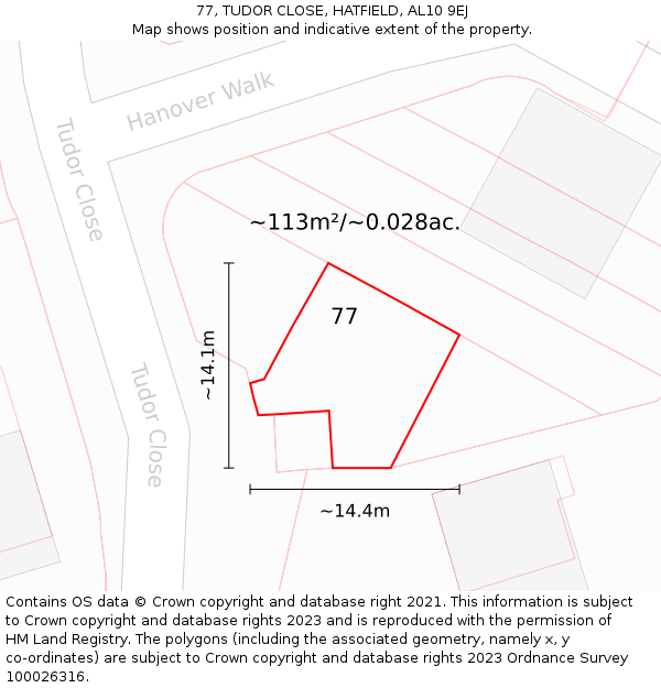 77, TUDOR CLOSE, HATFIELD, AL10 9EJ: Plot and title map