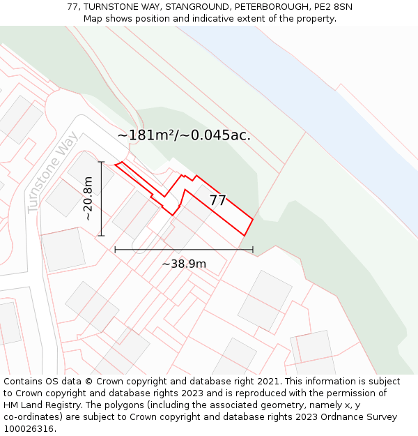 77, TURNSTONE WAY, STANGROUND, PETERBOROUGH, PE2 8SN: Plot and title map