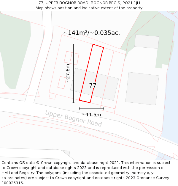 77, UPPER BOGNOR ROAD, BOGNOR REGIS, PO21 1JH: Plot and title map