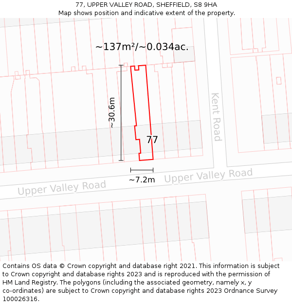 77, UPPER VALLEY ROAD, SHEFFIELD, S8 9HA: Plot and title map
