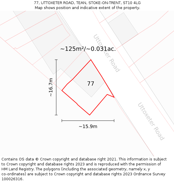 77, UTTOXETER ROAD, TEAN, STOKE-ON-TRENT, ST10 4LG: Plot and title map