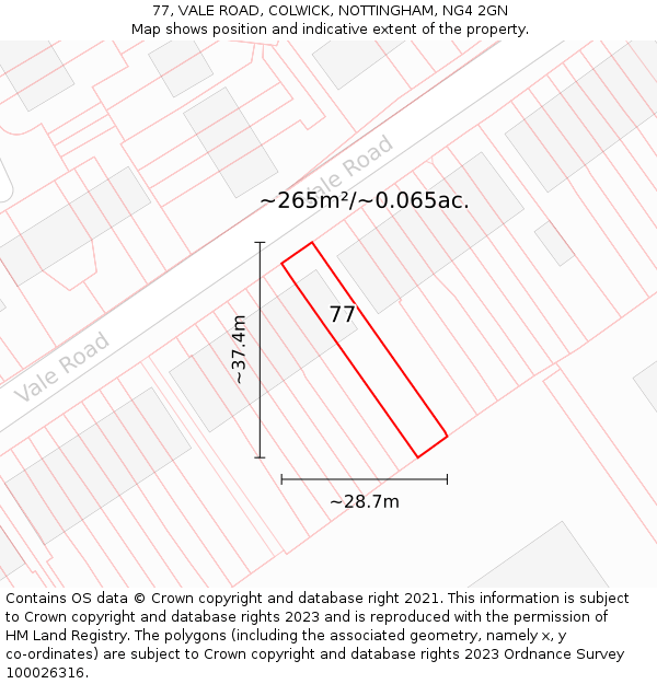 77, VALE ROAD, COLWICK, NOTTINGHAM, NG4 2GN: Plot and title map