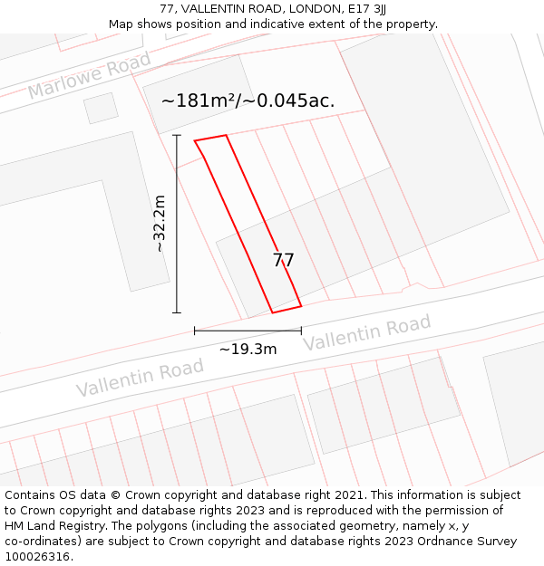 77, VALLENTIN ROAD, LONDON, E17 3JJ: Plot and title map