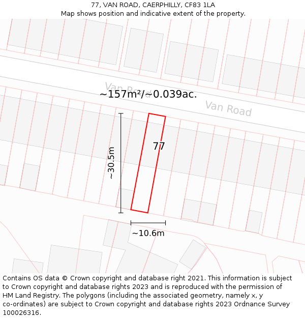 77, VAN ROAD, CAERPHILLY, CF83 1LA: Plot and title map