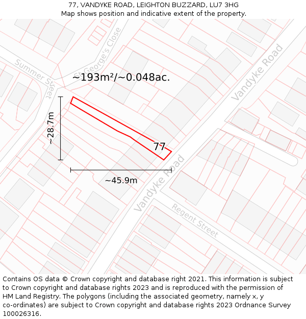 77, VANDYKE ROAD, LEIGHTON BUZZARD, LU7 3HG: Plot and title map