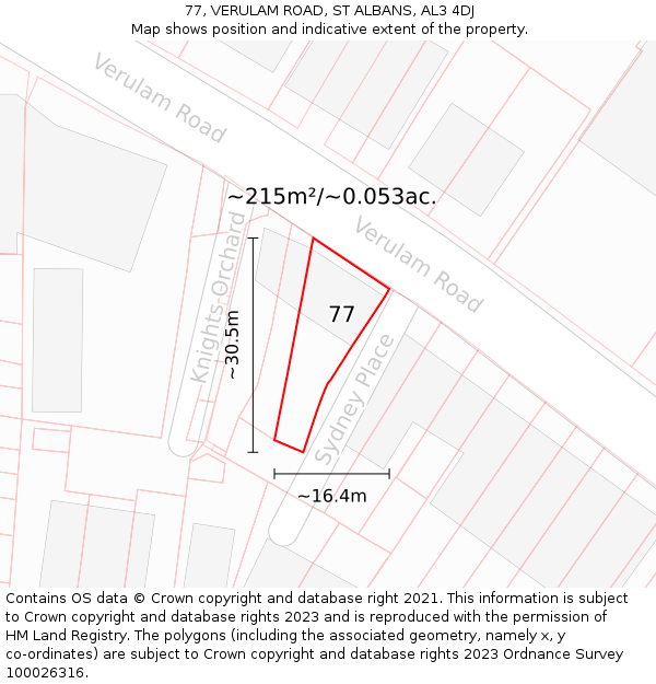 77, VERULAM ROAD, ST ALBANS, AL3 4DJ: Plot and title map