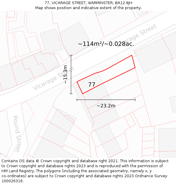 77, VICARAGE STREET, WARMINSTER, BA12 8JH: Plot and title map