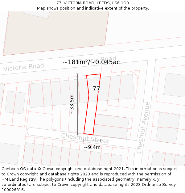 77, VICTORIA ROAD, LEEDS, LS6 1DR: Plot and title map