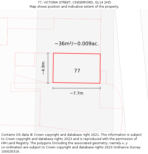 77, VICTORIA STREET, CINDERFORD, GL14 2HD: Plot and title map