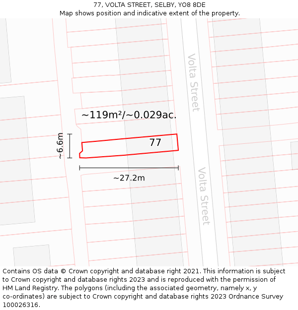 77, VOLTA STREET, SELBY, YO8 8DE: Plot and title map