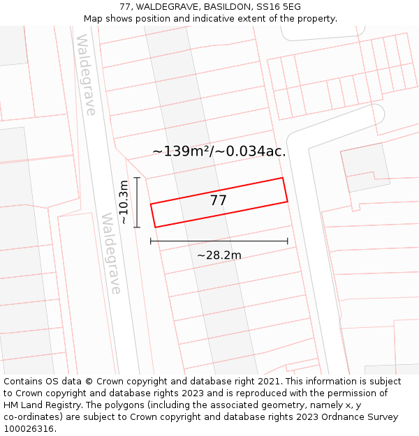 77, WALDEGRAVE, BASILDON, SS16 5EG: Plot and title map