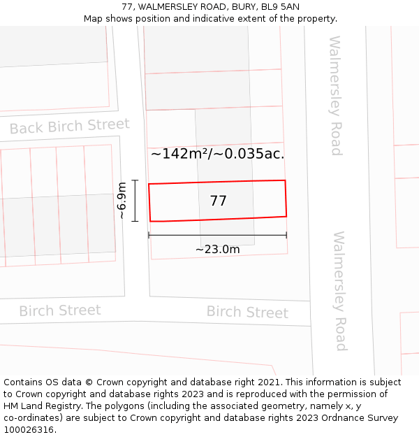 77, WALMERSLEY ROAD, BURY, BL9 5AN: Plot and title map