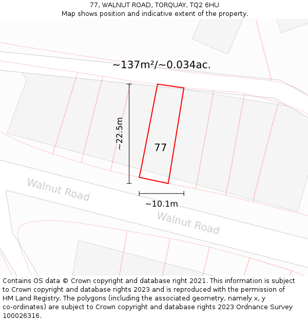 77, WALNUT ROAD, TORQUAY, TQ2 6HU: Plot and title map