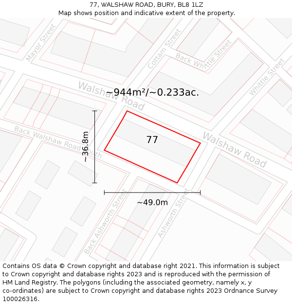 77, WALSHAW ROAD, BURY, BL8 1LZ: Plot and title map