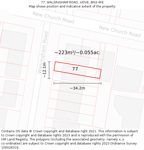 77, WALSINGHAM ROAD, HOVE, BN3 4FE: Plot and title map