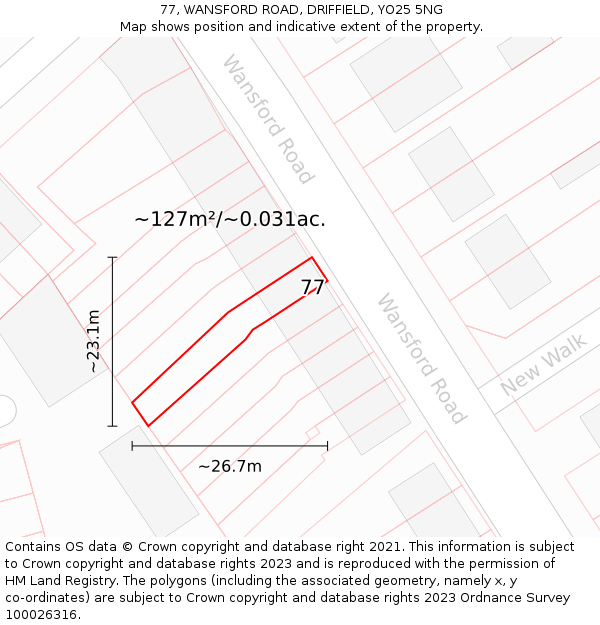 77, WANSFORD ROAD, DRIFFIELD, YO25 5NG: Plot and title map