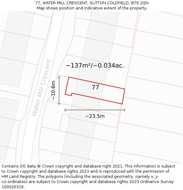 77, WATER MILL CRESCENT, SUTTON COLDFIELD, B76 2QN: Plot and title map