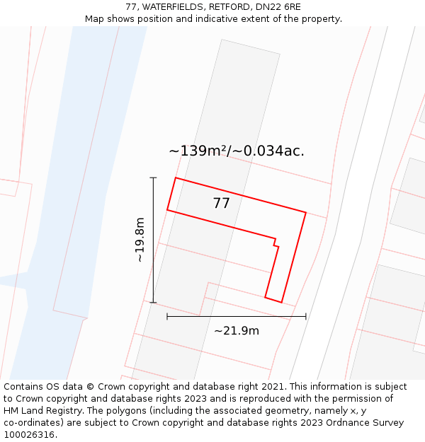 77, WATERFIELDS, RETFORD, DN22 6RE: Plot and title map