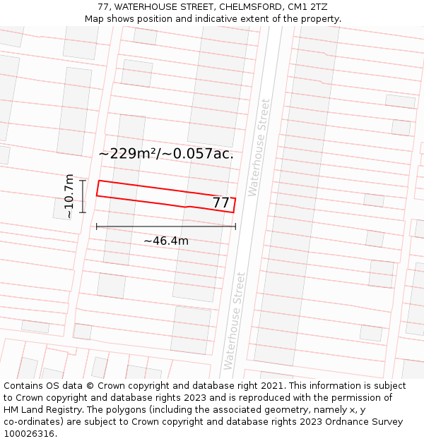 77, WATERHOUSE STREET, CHELMSFORD, CM1 2TZ: Plot and title map