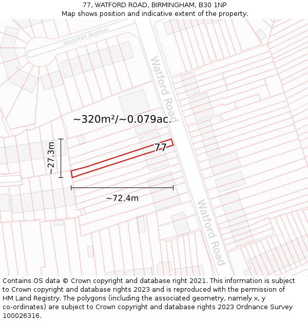 77, WATFORD ROAD, BIRMINGHAM, B30 1NP: Plot and title map