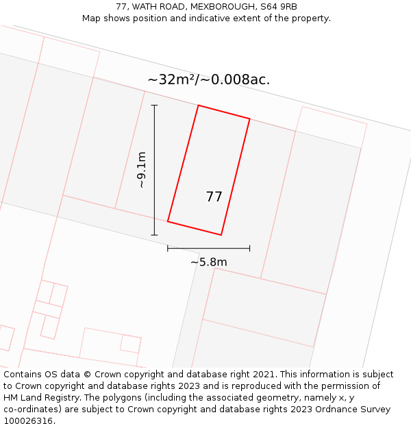 77, WATH ROAD, MEXBOROUGH, S64 9RB: Plot and title map