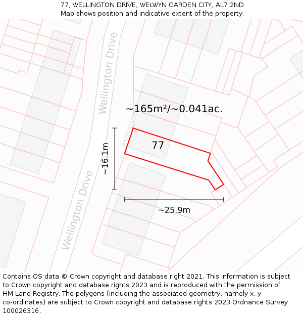 77, WELLINGTON DRIVE, WELWYN GARDEN CITY, AL7 2ND: Plot and title map