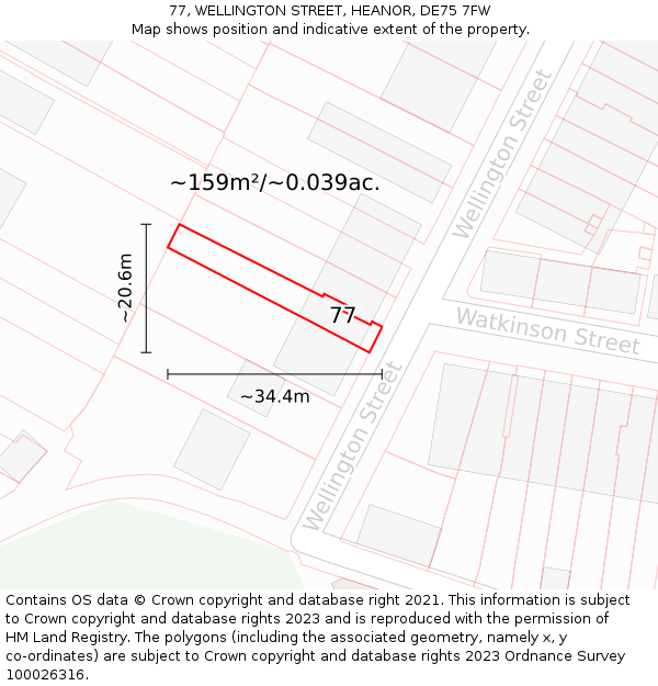 77, WELLINGTON STREET, HEANOR, DE75 7FW: Plot and title map