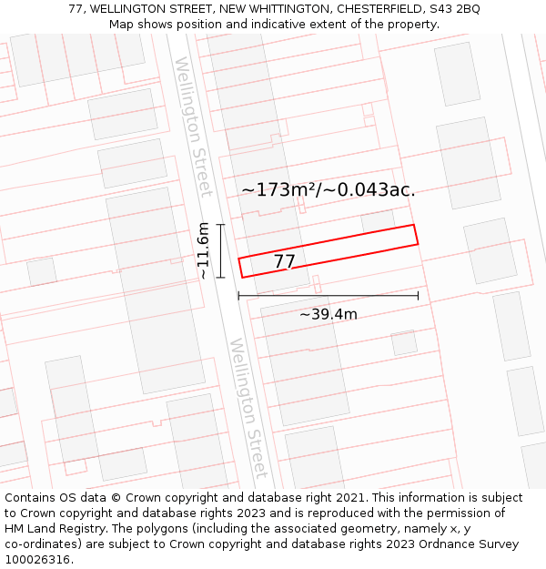 77, WELLINGTON STREET, NEW WHITTINGTON, CHESTERFIELD, S43 2BQ: Plot and title map