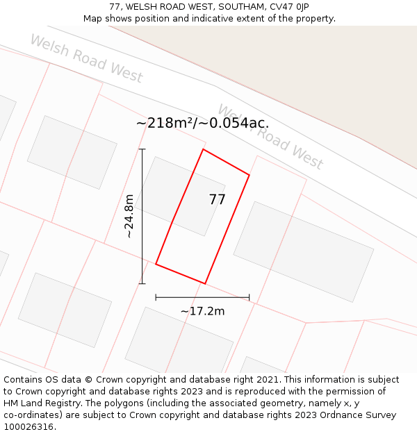 77, WELSH ROAD WEST, SOUTHAM, CV47 0JP: Plot and title map