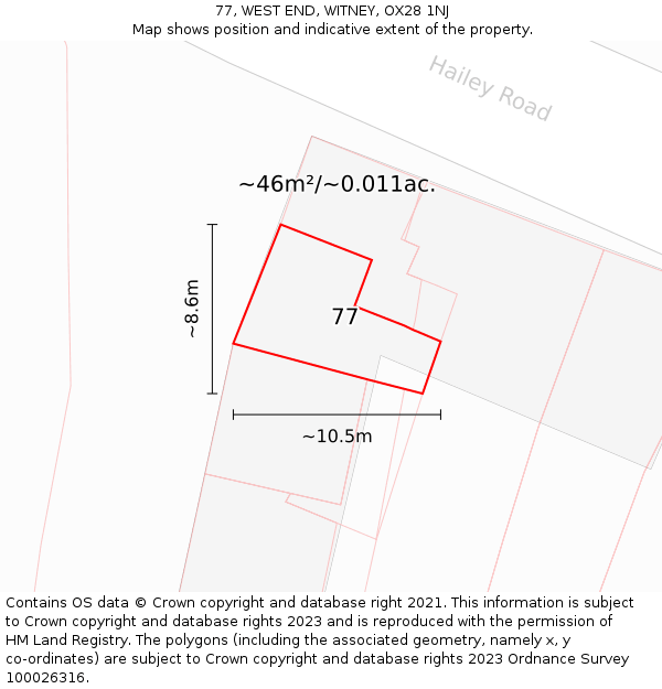 77, WEST END, WITNEY, OX28 1NJ: Plot and title map