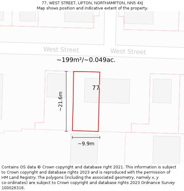 77, WEST STREET, UPTON, NORTHAMPTON, NN5 4XJ: Plot and title map