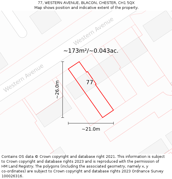 77, WESTERN AVENUE, BLACON, CHESTER, CH1 5QX: Plot and title map