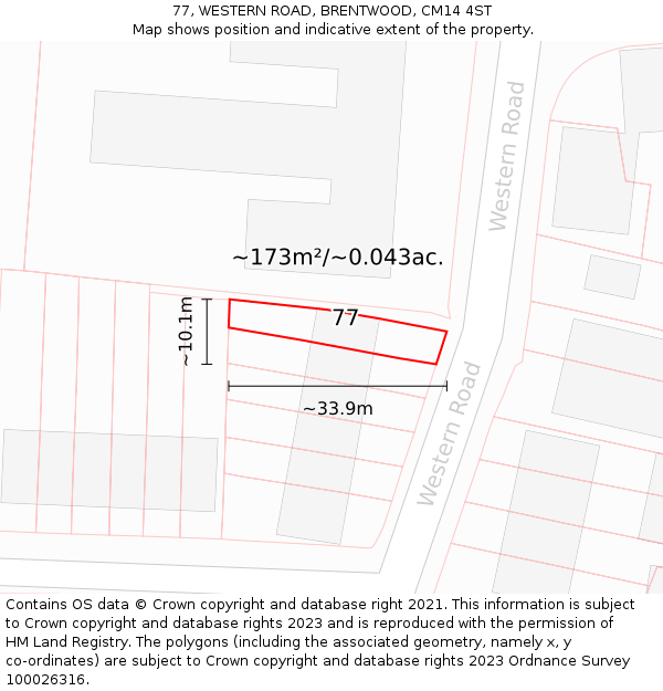 77, WESTERN ROAD, BRENTWOOD, CM14 4ST: Plot and title map