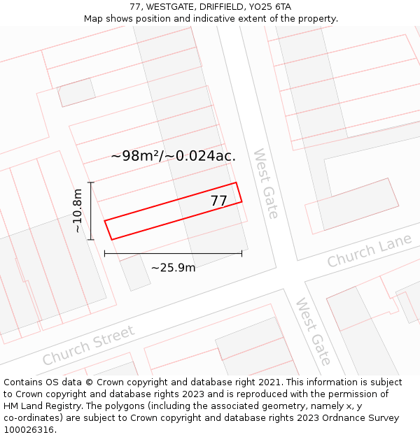 77, WESTGATE, DRIFFIELD, YO25 6TA: Plot and title map