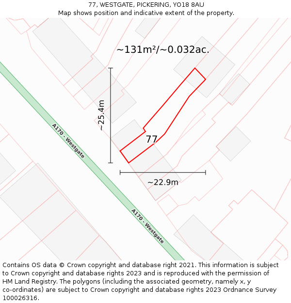 77, WESTGATE, PICKERING, YO18 8AU: Plot and title map