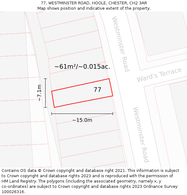 77, WESTMINSTER ROAD, HOOLE, CHESTER, CH2 3AR: Plot and title map