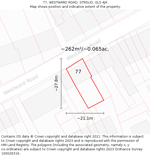 77, WESTWARD ROAD, STROUD, GL5 4JA: Plot and title map