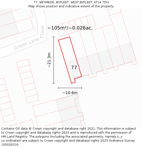 77, WEYMEDE, BYFLEET, WEST BYFLEET, KT14 7DH: Plot and title map