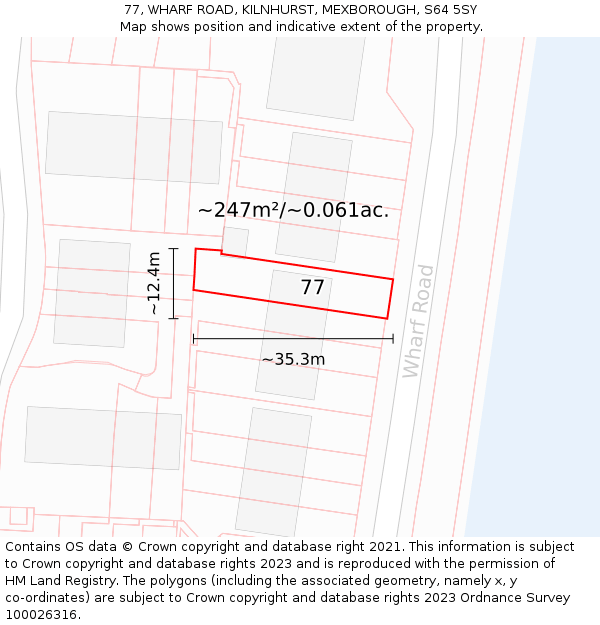 77, WHARF ROAD, KILNHURST, MEXBOROUGH, S64 5SY: Plot and title map