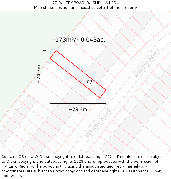 77, WHITBY ROAD, RUISLIP, HA4 9DU: Plot and title map
