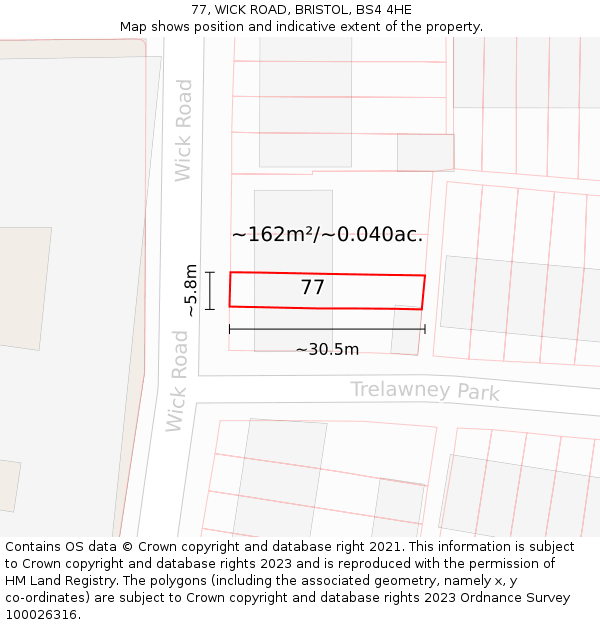 77, WICK ROAD, BRISTOL, BS4 4HE: Plot and title map
